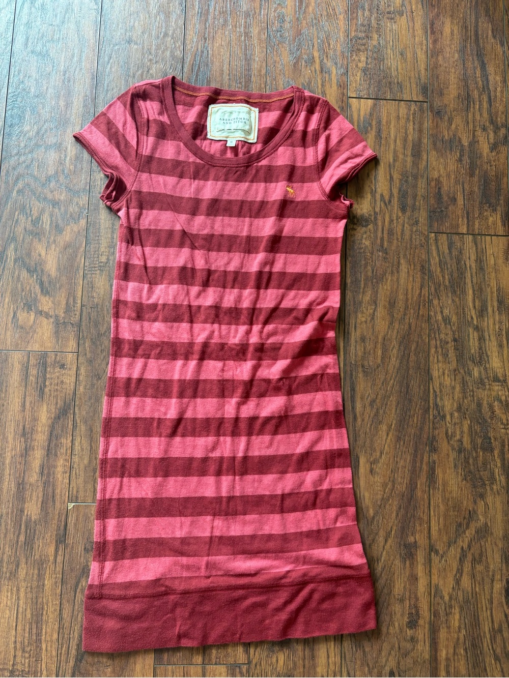 Abercrombie & Fitch Red and Pink Striped Short Sleeve Tee Dress